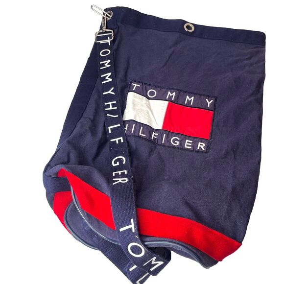 Tommy Hilfiger Vintage Bucket Bag Duffle Shoulder Strap Gym Hobo Logo
